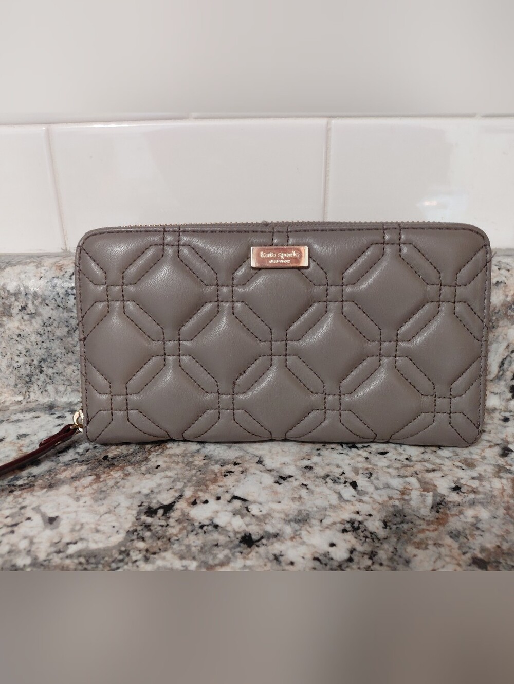 kate spade Astor Neda Quilted Gray Leather Zip Around Wallet